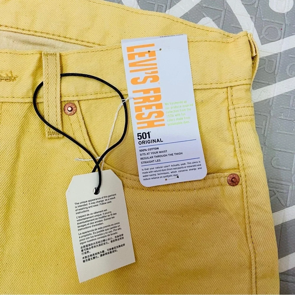 Vintage Retro Yellow Levis 501 Jeans Mens Yellow Denim Regular Fit $120 - Picture 3 of 5